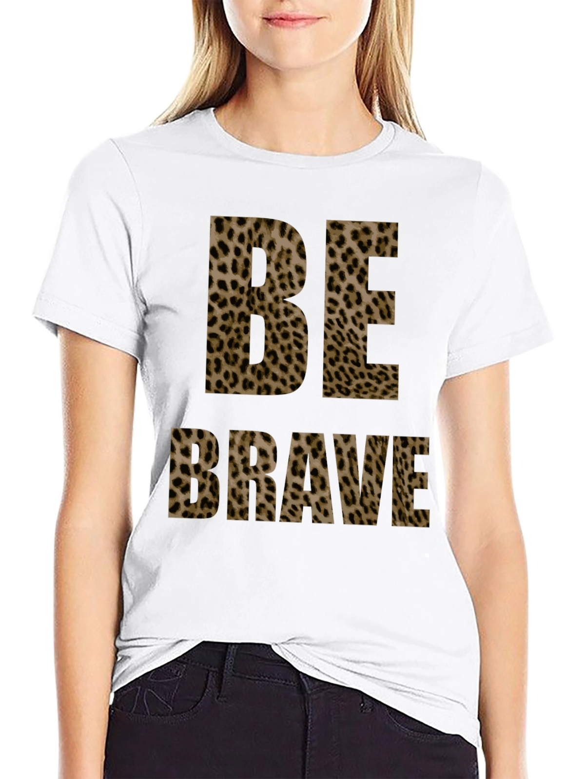 Be Brave Leopard Print Tee - Trendy Graphic T-Shirt