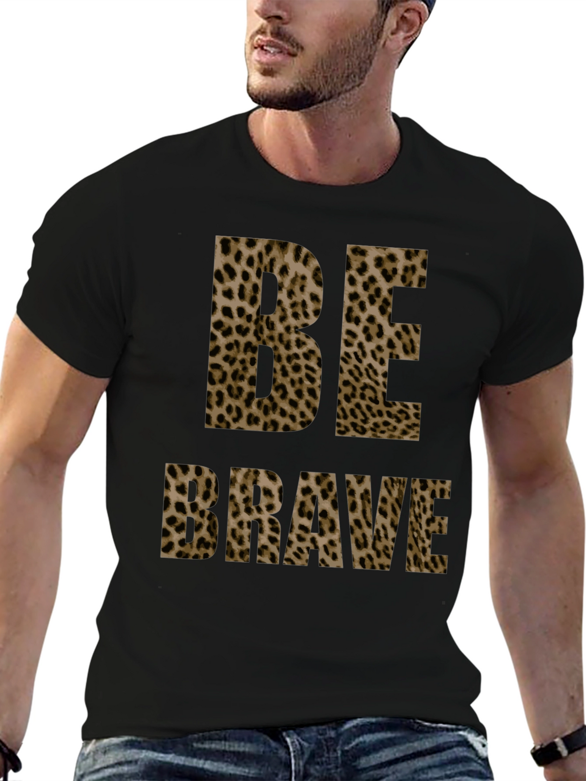 Be Brave Leopard Print Tee - Trendy Graphic T-Shirt