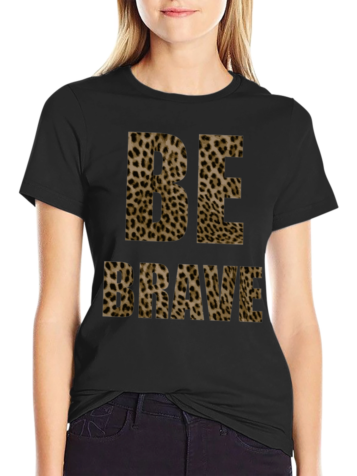 Be Brave Leopard Print Tee - Trendy Graphic T-Shirt