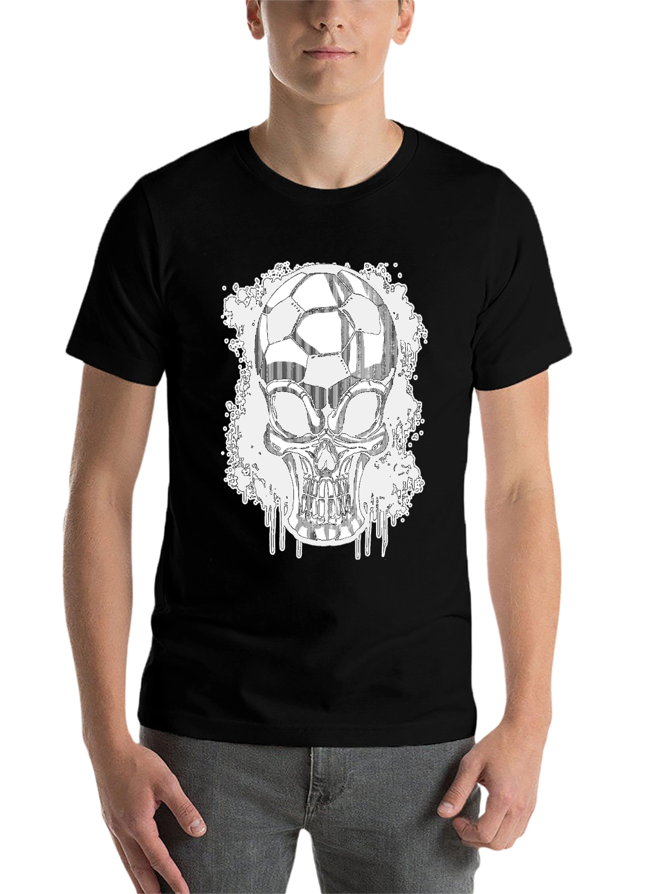 Soccer Skull Graphic Tee - Black Short Sleeve