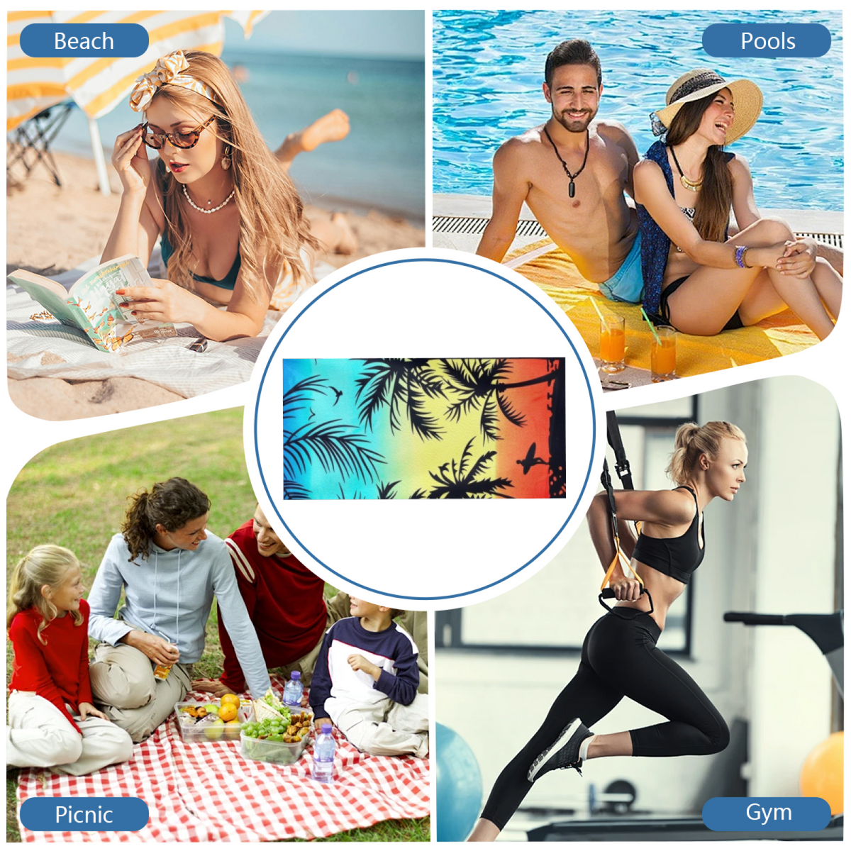 Tropical Palm Tree Sunset Surfer Silhouette Beach Towel, Multi Length Options, Plush Cozy, Quick Dry & High Absorbency for Summer Outdoor Trips