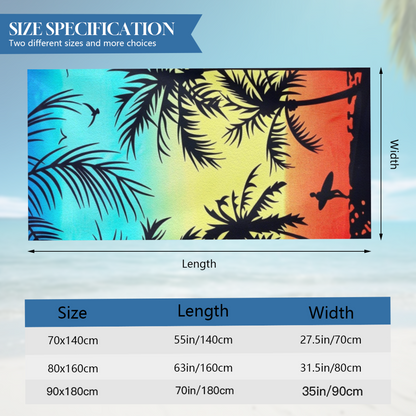 Tropical Palm Tree Sunset Surfer Silhouette Beach Towel, Multi Length Options, Plush Cozy, Quick Dry & High Absorbency for Summer Outdoor Trips