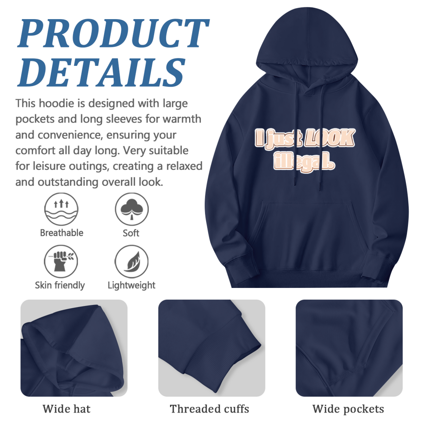 Funny Slogan I Just Look Illegal Print Hoodie, Men Casual Relaxed Cozy Pullover Hoodie