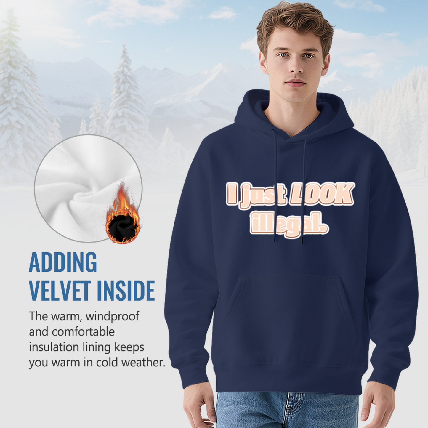 Funny Slogan I Just Look Illegal Print Hoodie, Men Casual Relaxed Cozy Pullover Hoodie