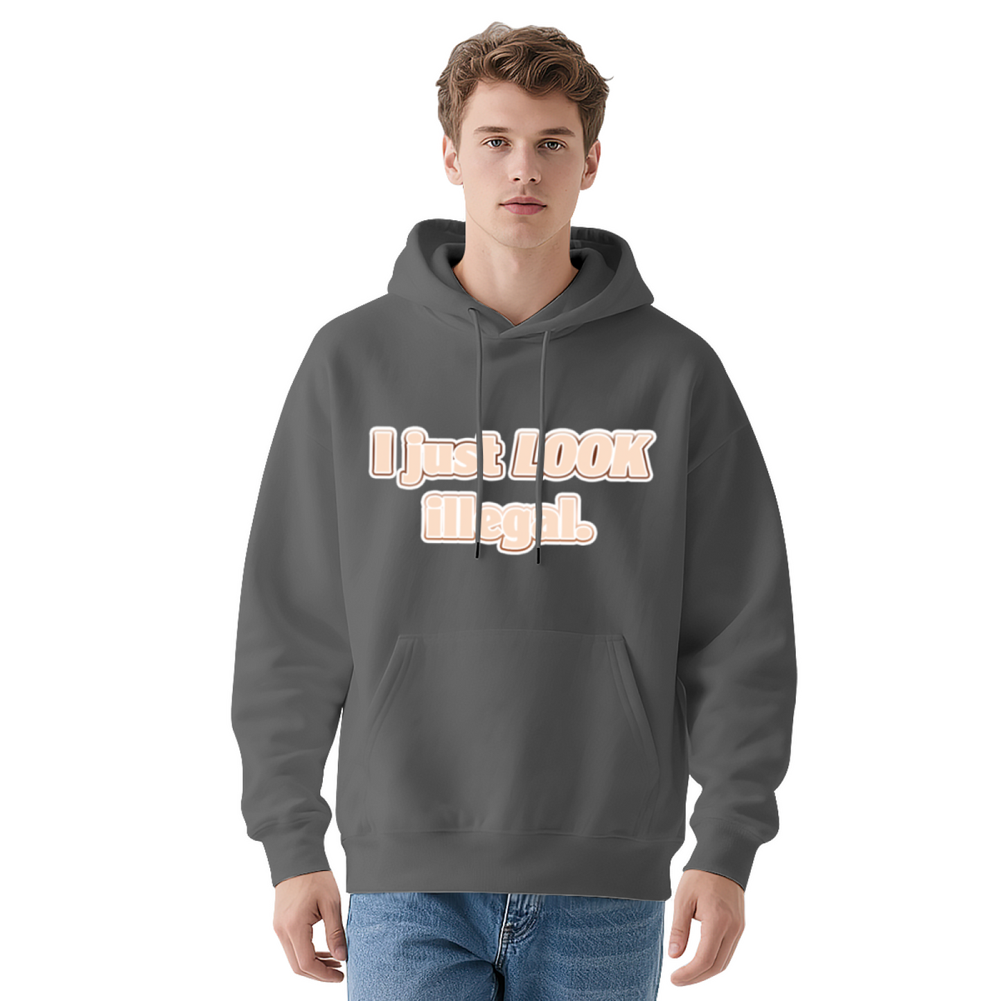 Funny Slogan I Just Look Illegal Print Hoodie, Men Casual Relaxed Cozy Pullover Hoodie