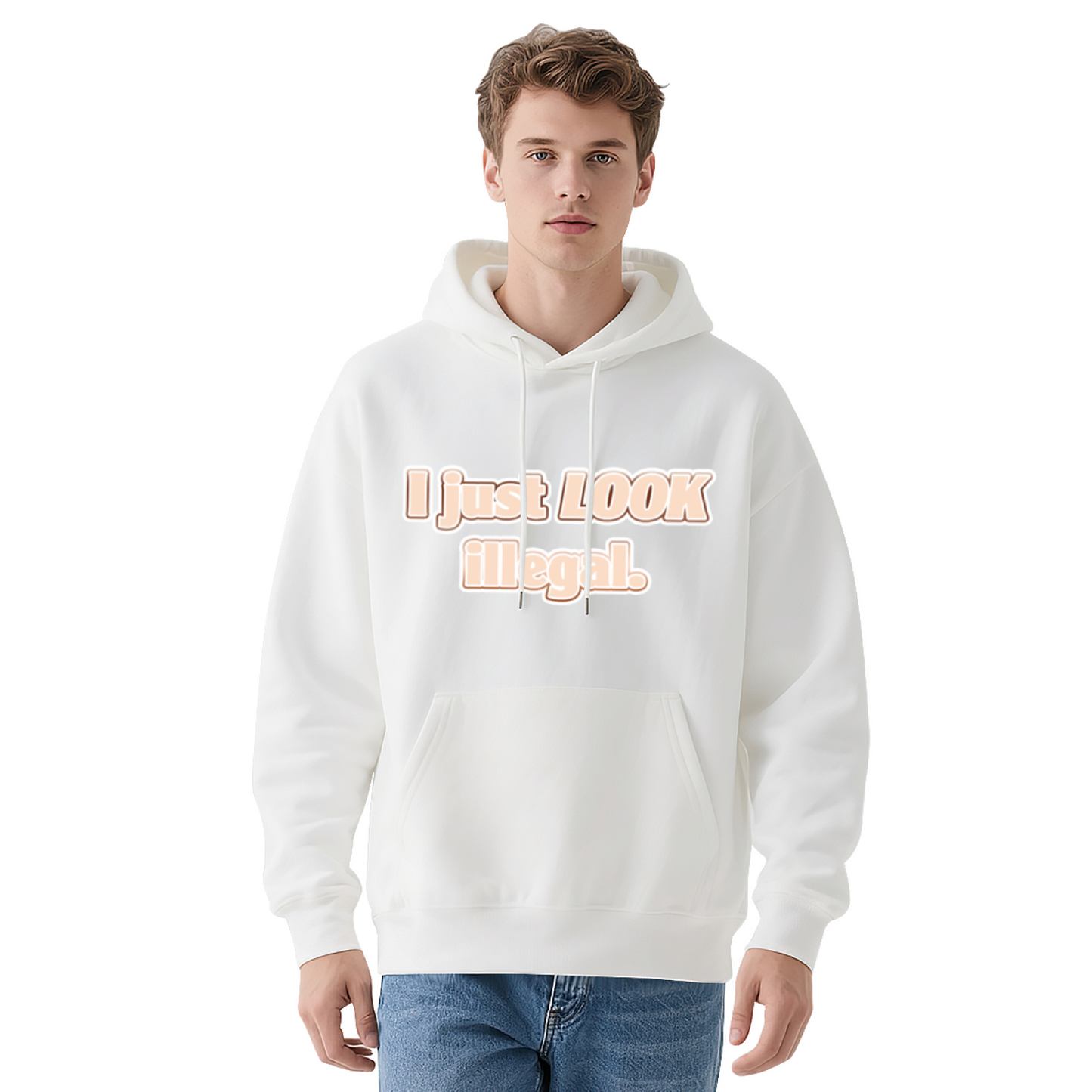 Funny Slogan I Just Look Illegal Print Hoodie, Men Casual Relaxed Cozy Pullover Hoodie