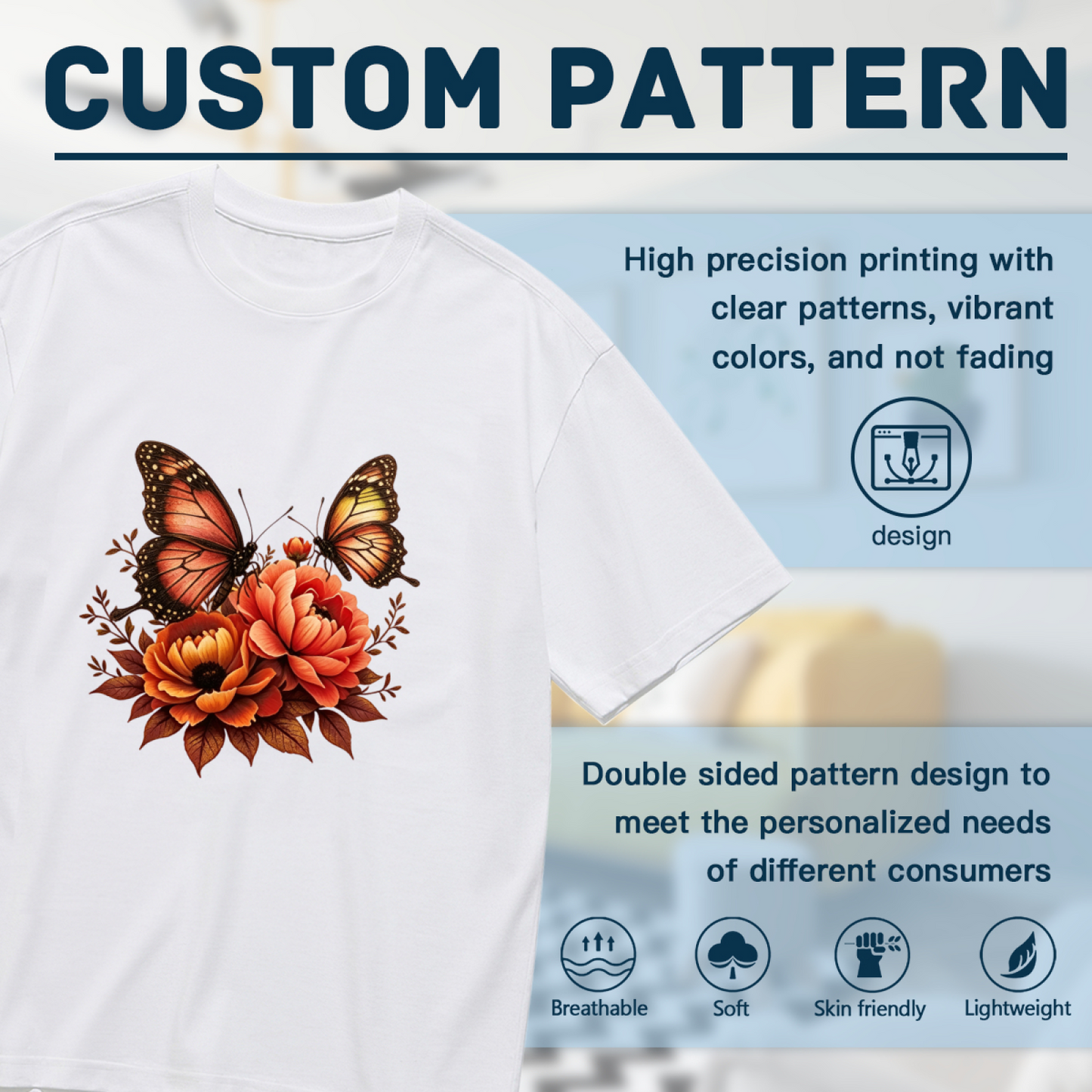 Warm Autumn Orange Butterfly & Peony Floral Vintage Print Plus Size Women¡¯s T-Shirt