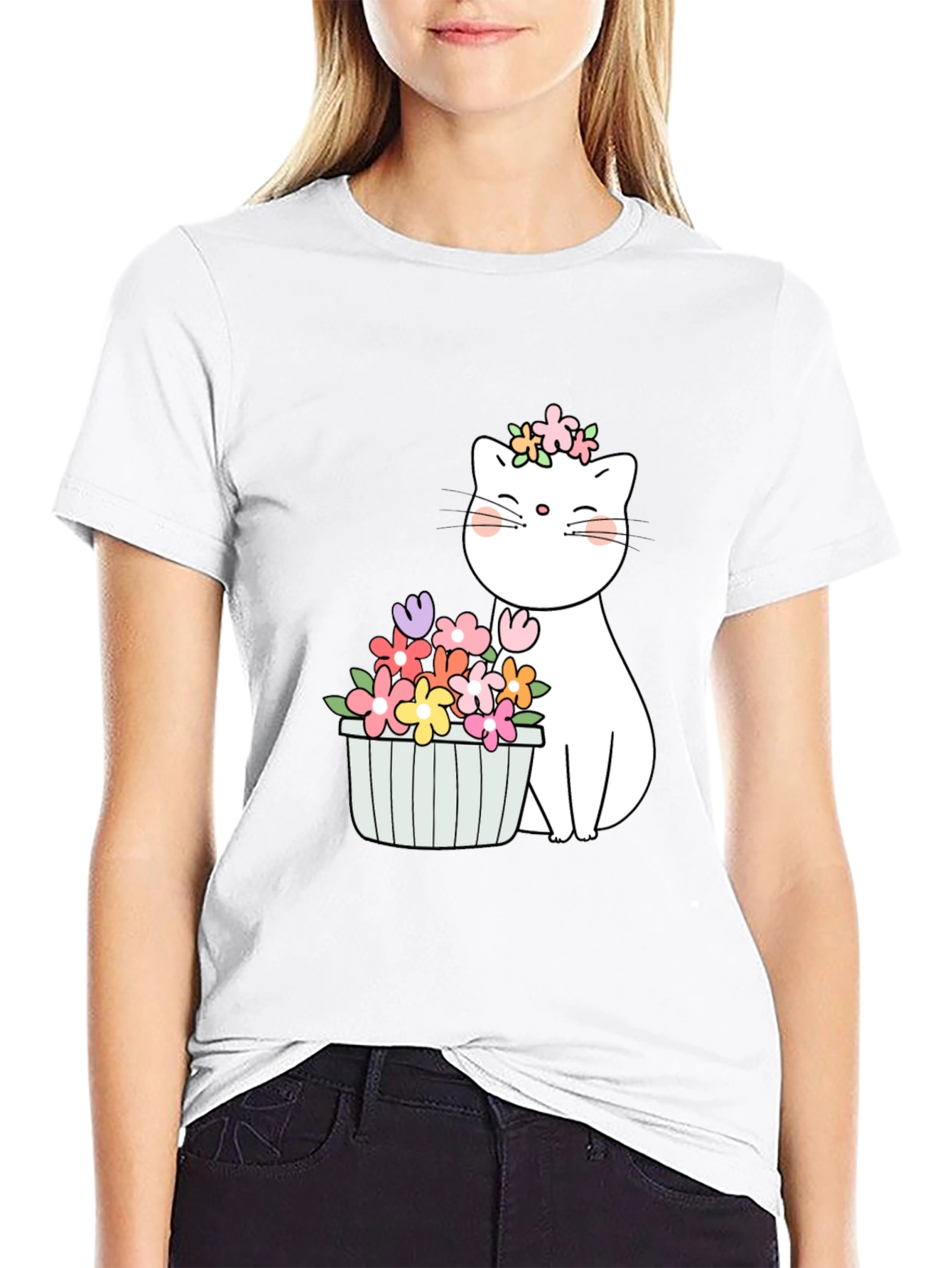 Floral Cat Graphic T-Shirt