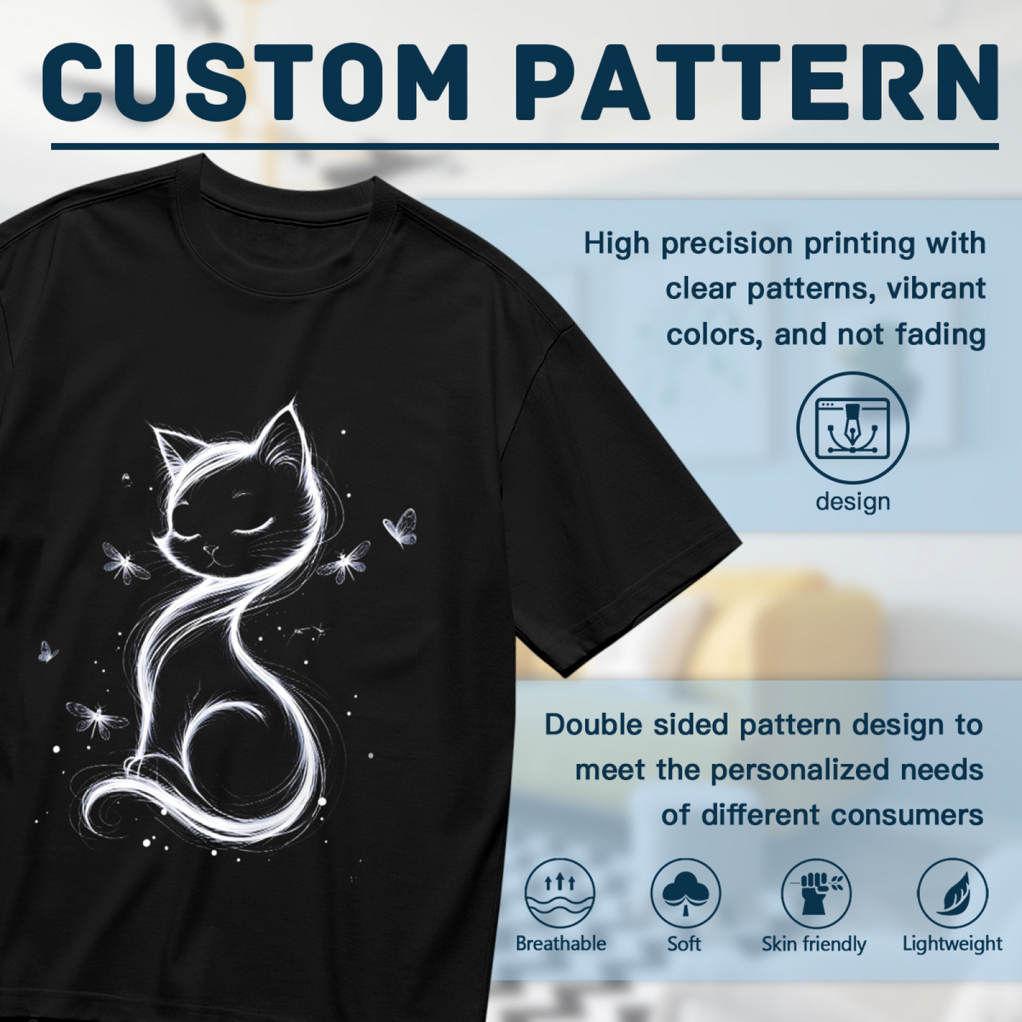 Dreamy Glowing White Cat & Butterflies Print Plus Size Women T-Shirt