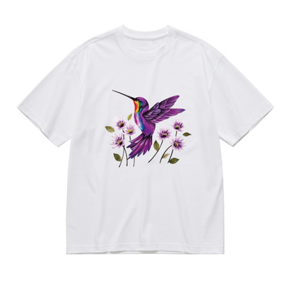Dreamy Purple Hummingbird Daisy Art Print Plus Size Ladies Short Sleeve Tee