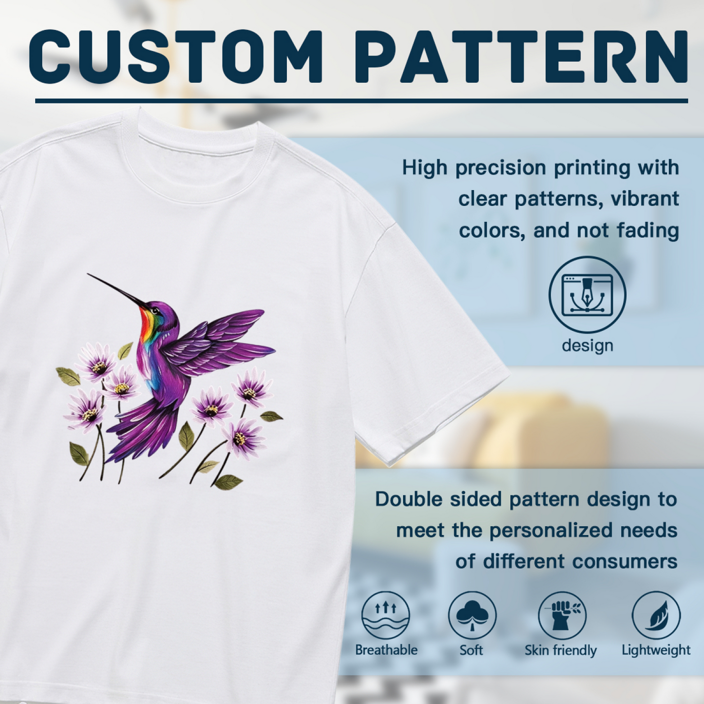 Dreamy Purple Hummingbird Daisy Art Print Plus Size Ladies Short Sleeve Tee