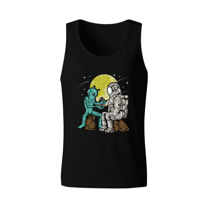 Alien And Astronaut Sharing Moon Retro Sci?Fi Graphic Tank Top