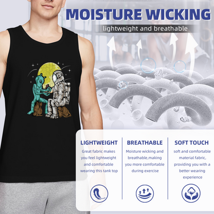 Alien And Astronaut Sharing Moon Retro Sci?Fi Graphic Tank Top