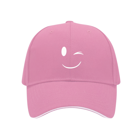 Cute Winking Smiley Pink Sandwich Baseball Cap, Soft Girl Aesthetic Sun Hat