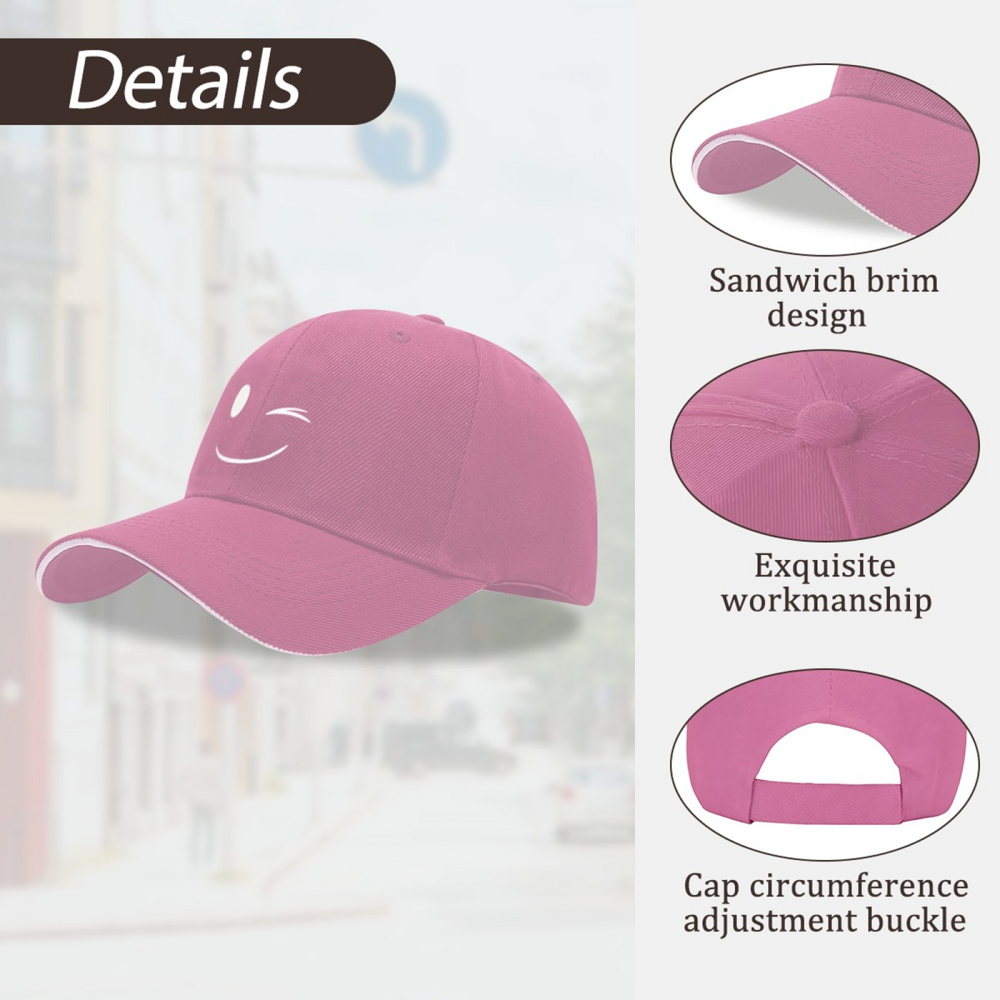 Cute Winking Smiley Pink Sandwich Baseball Cap, Soft Girl Aesthetic Sun Hat