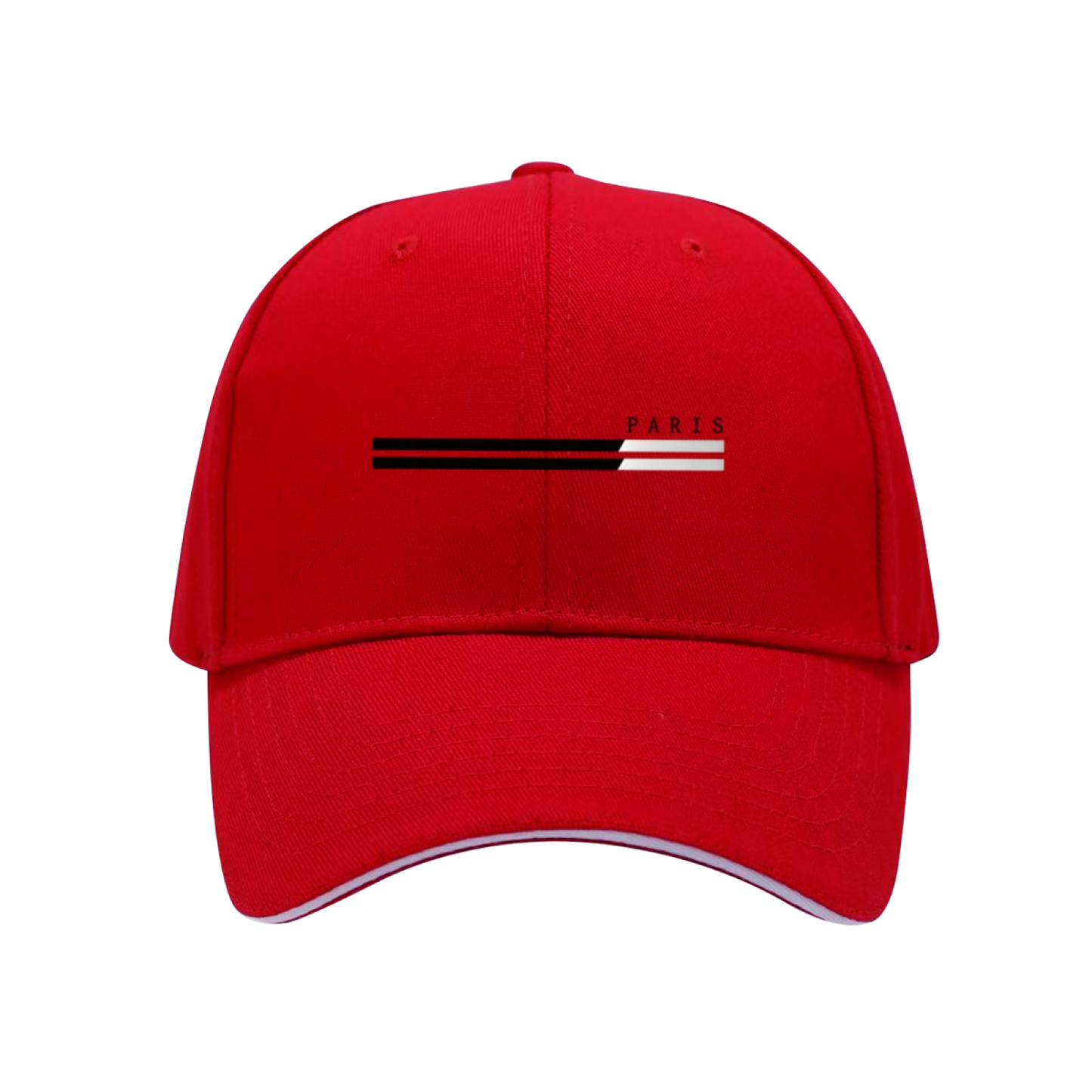 Minimal Paris Stripe Print Red Sandwich Brim Baseball Cap, Elegant City Style Sun Hat