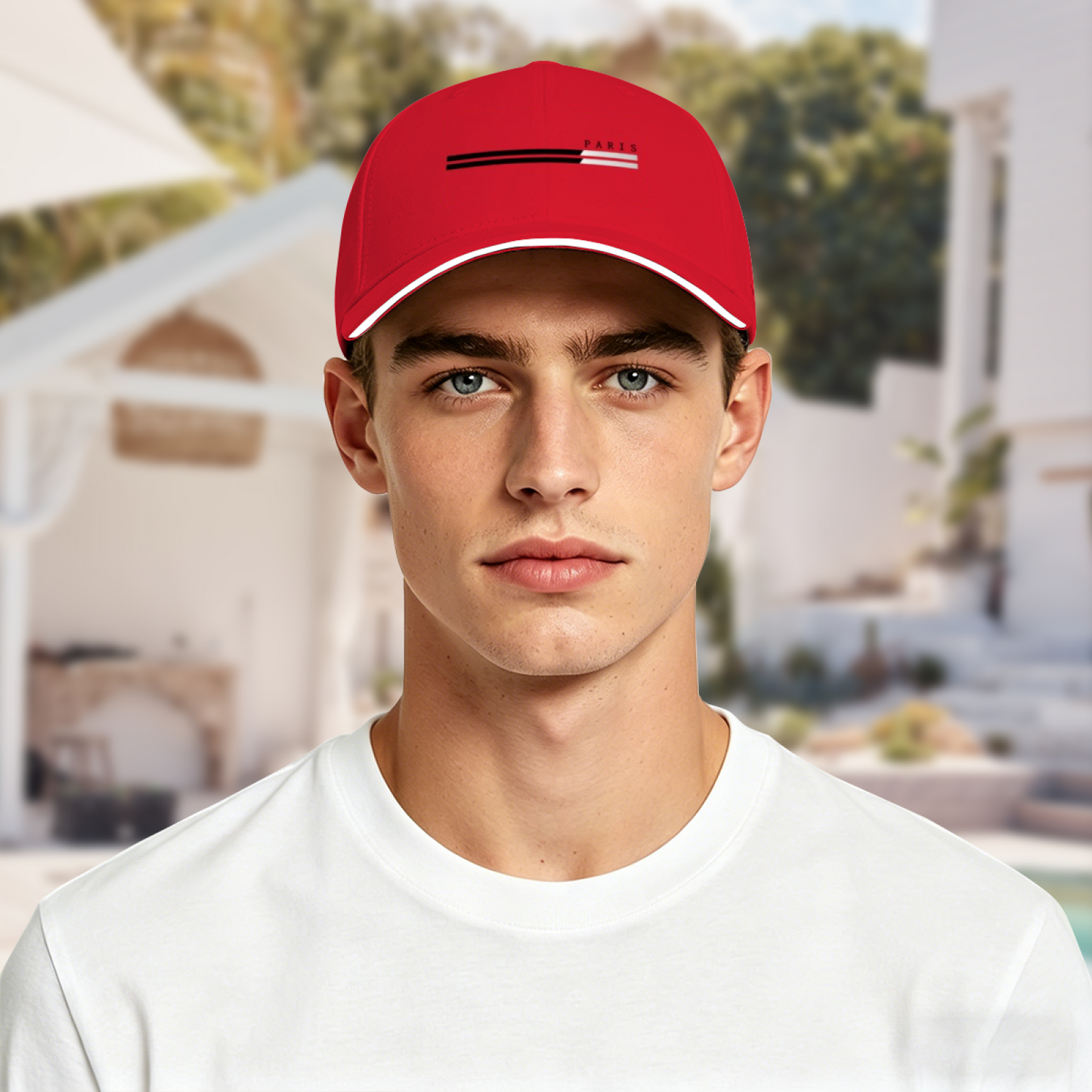 Minimal Paris Stripe Print Red Sandwich Brim Baseball Cap, Elegant City Style Sun Hat
