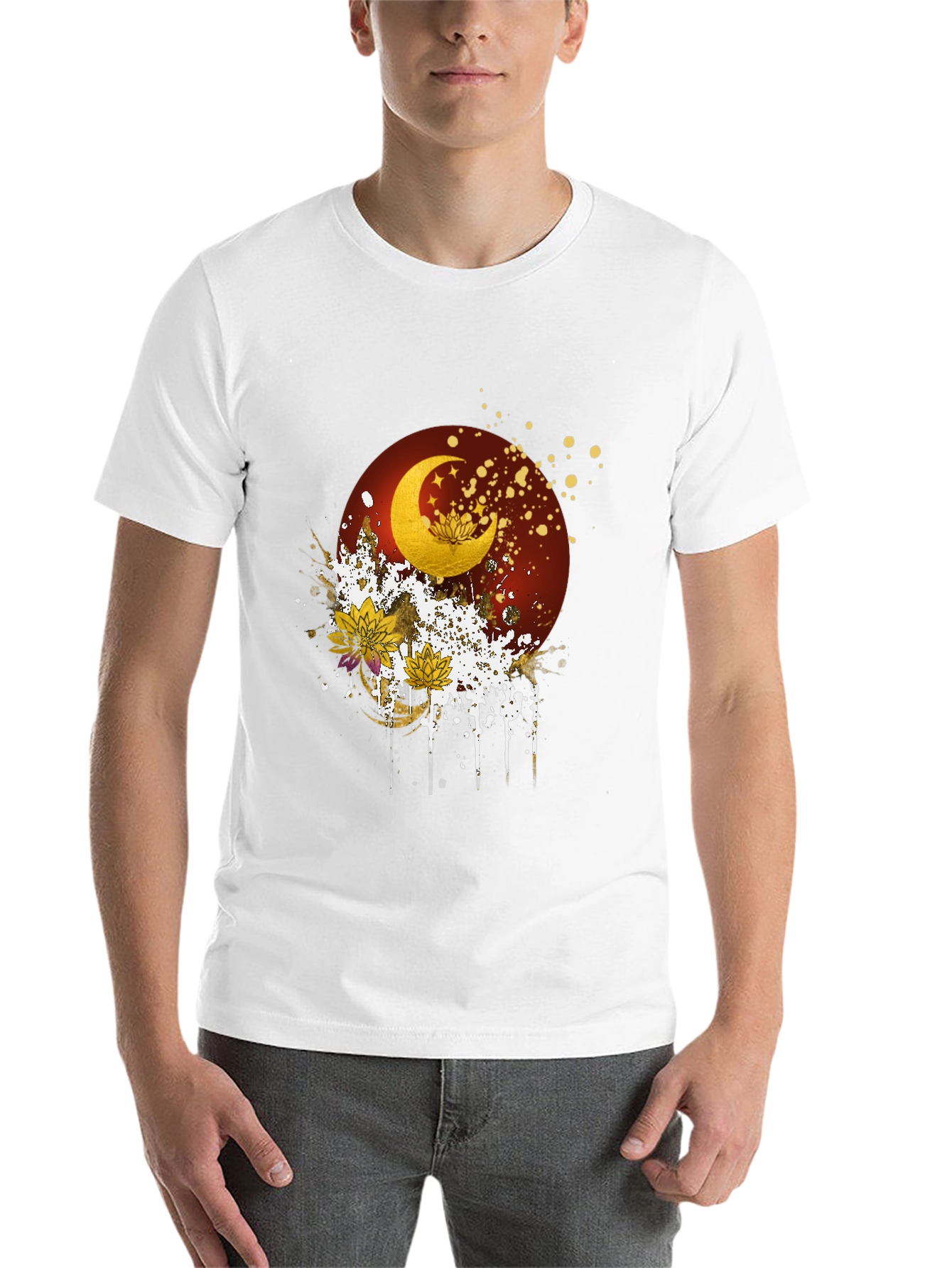 Celestial Moon & Lotus Graphic Tee