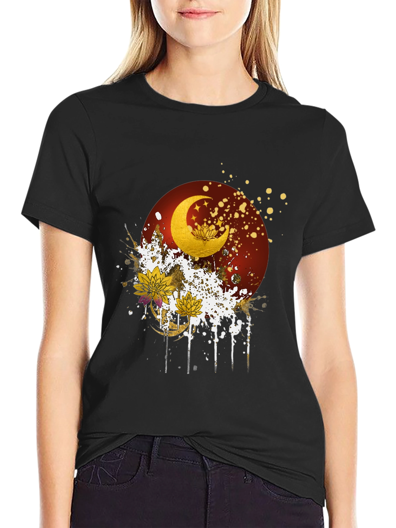 Celestial Moon & Lotus Graphic Tee