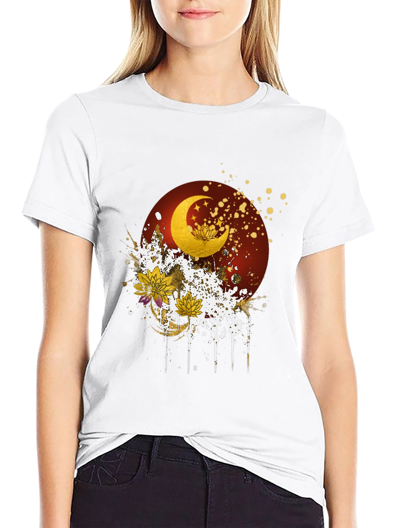 Celestial Moon & Lotus Graphic Tee