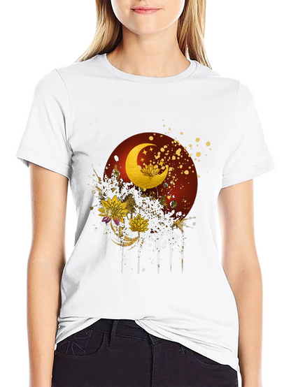 Celestial Moon & Lotus Graphic Tee