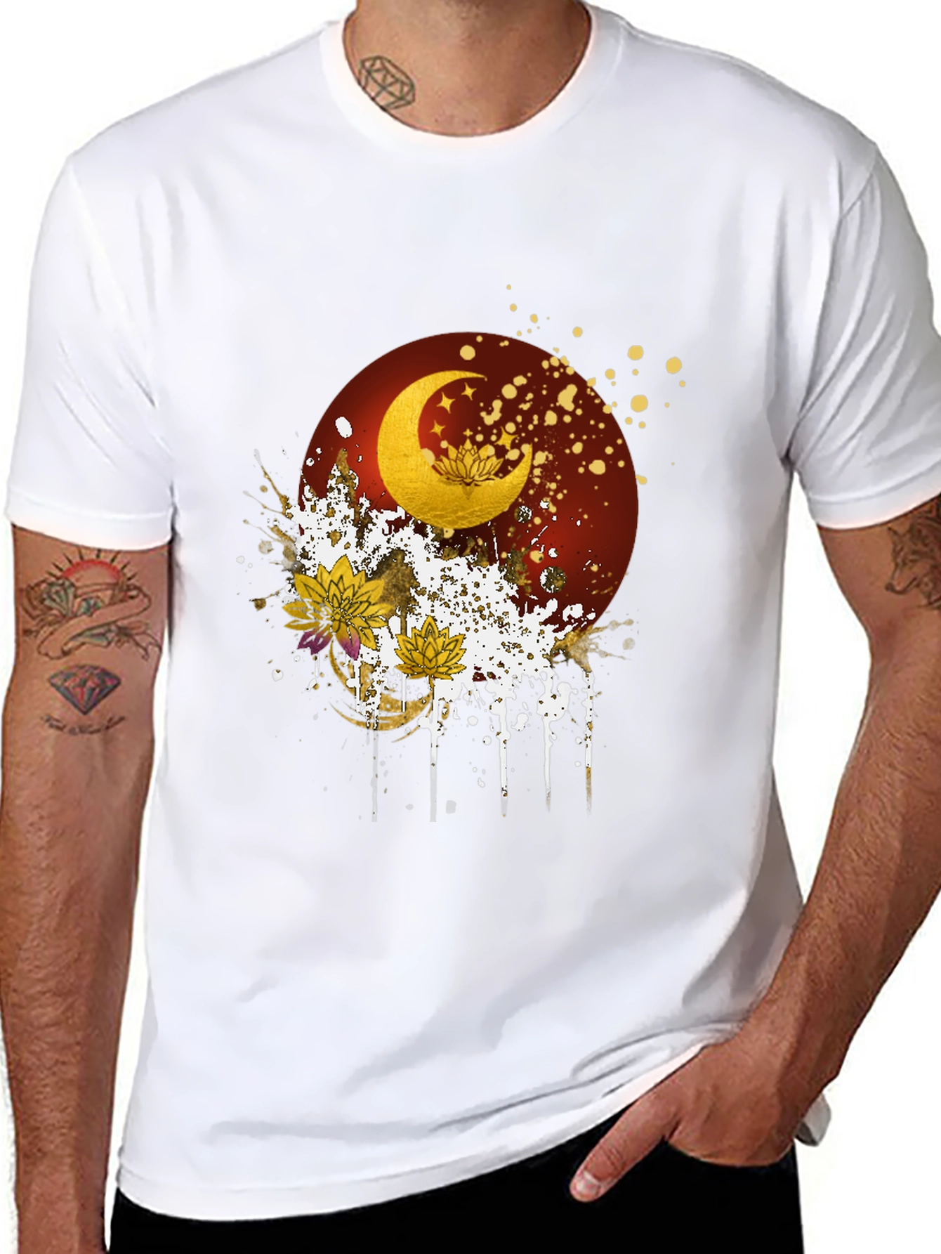 Celestial Moon & Lotus Graphic Tee