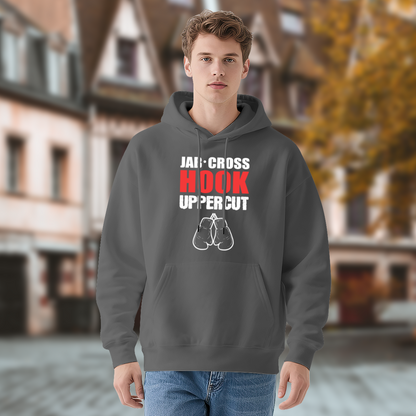Jab Cross Hook Boxing Gray Hoodie, Sporty Comfortable Style