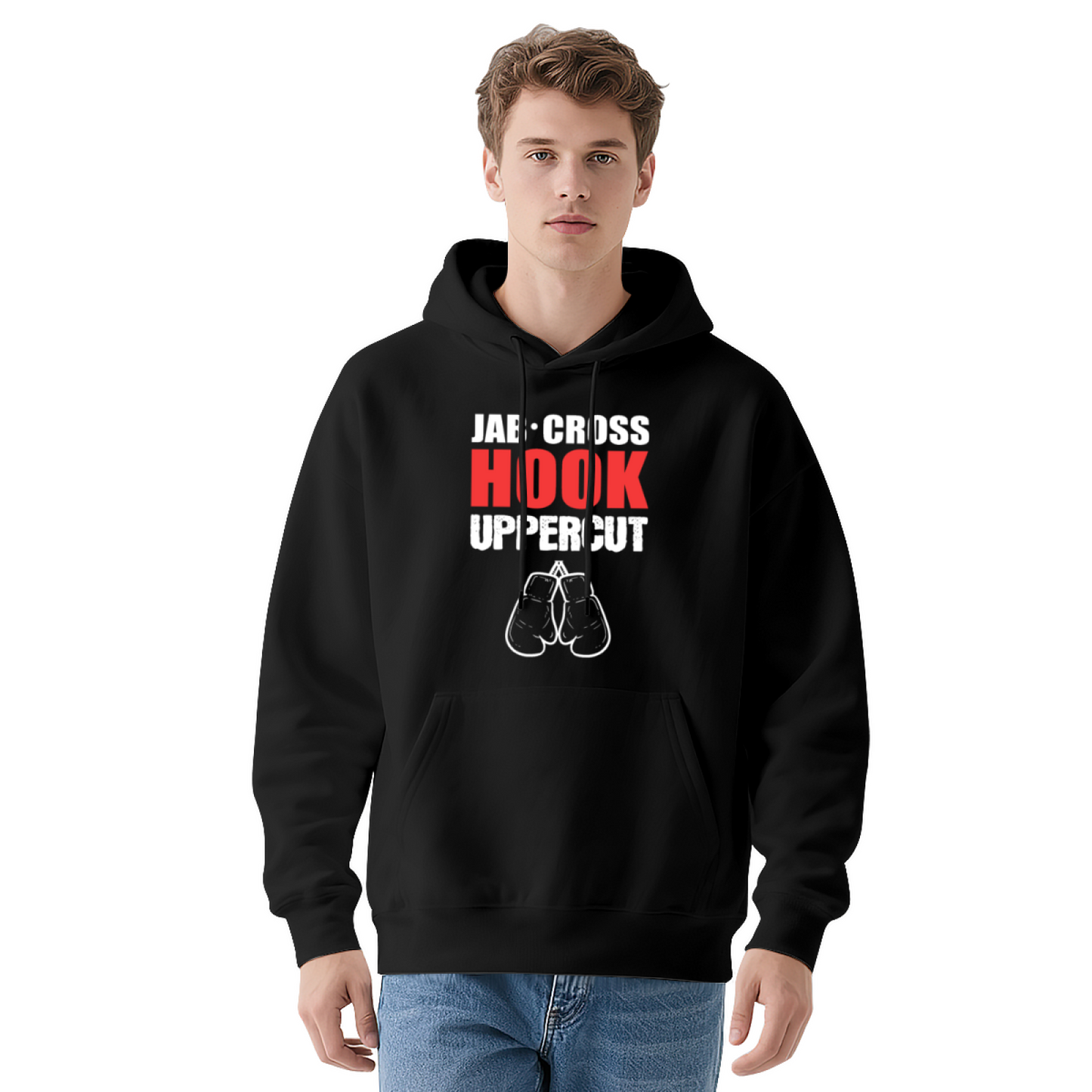 Jab Cross Hook Boxing Gray Hoodie, Sporty Comfortable Style