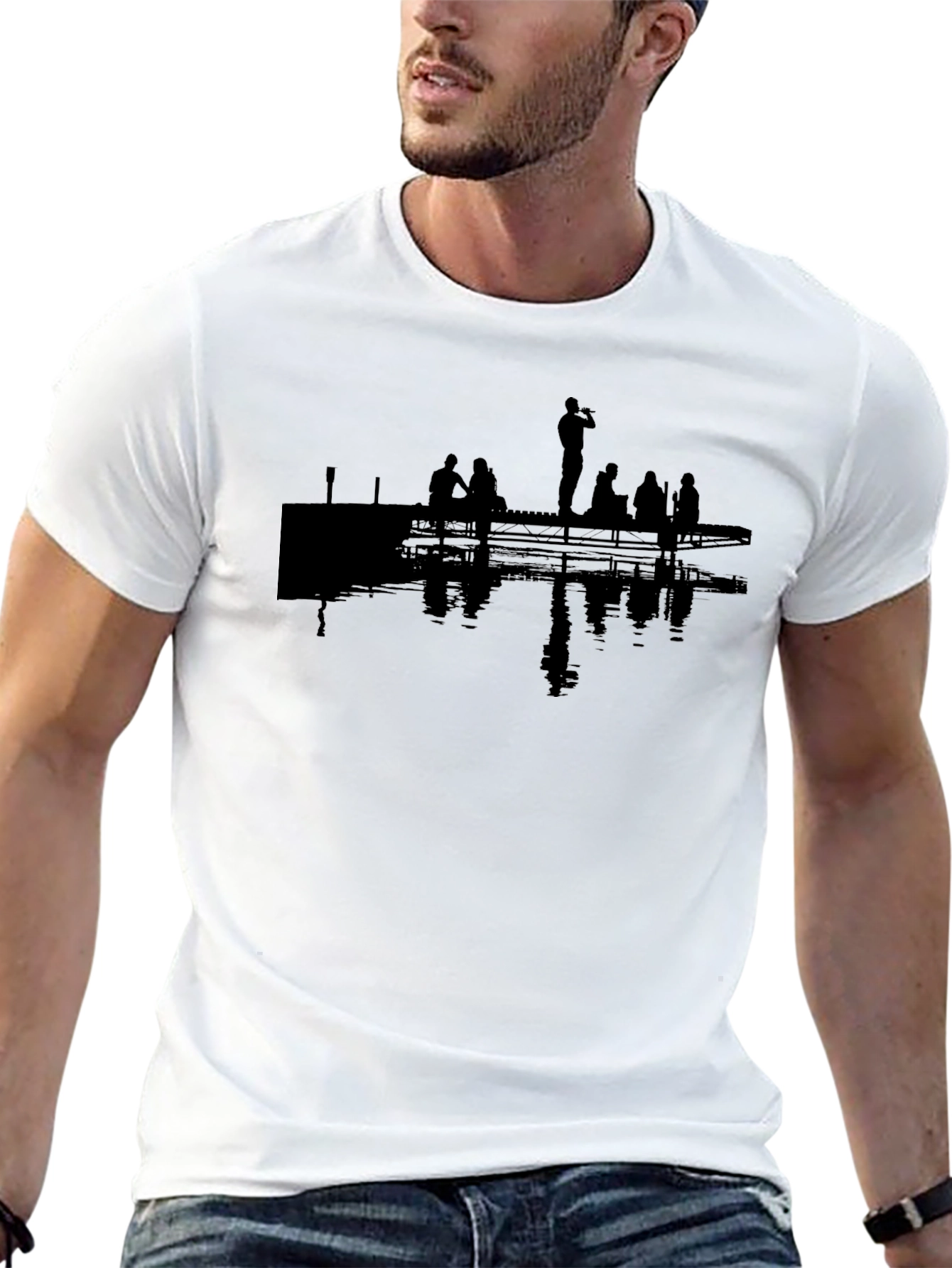 Silhouette Dock Scene Graphic Tee - Black