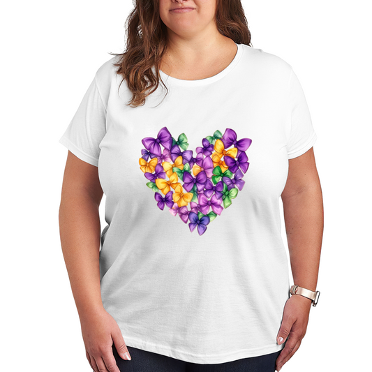 Mardi Gras Bow Heart Shape Cute Print Plus Size Women¡¯s White Graphic T-Shirt