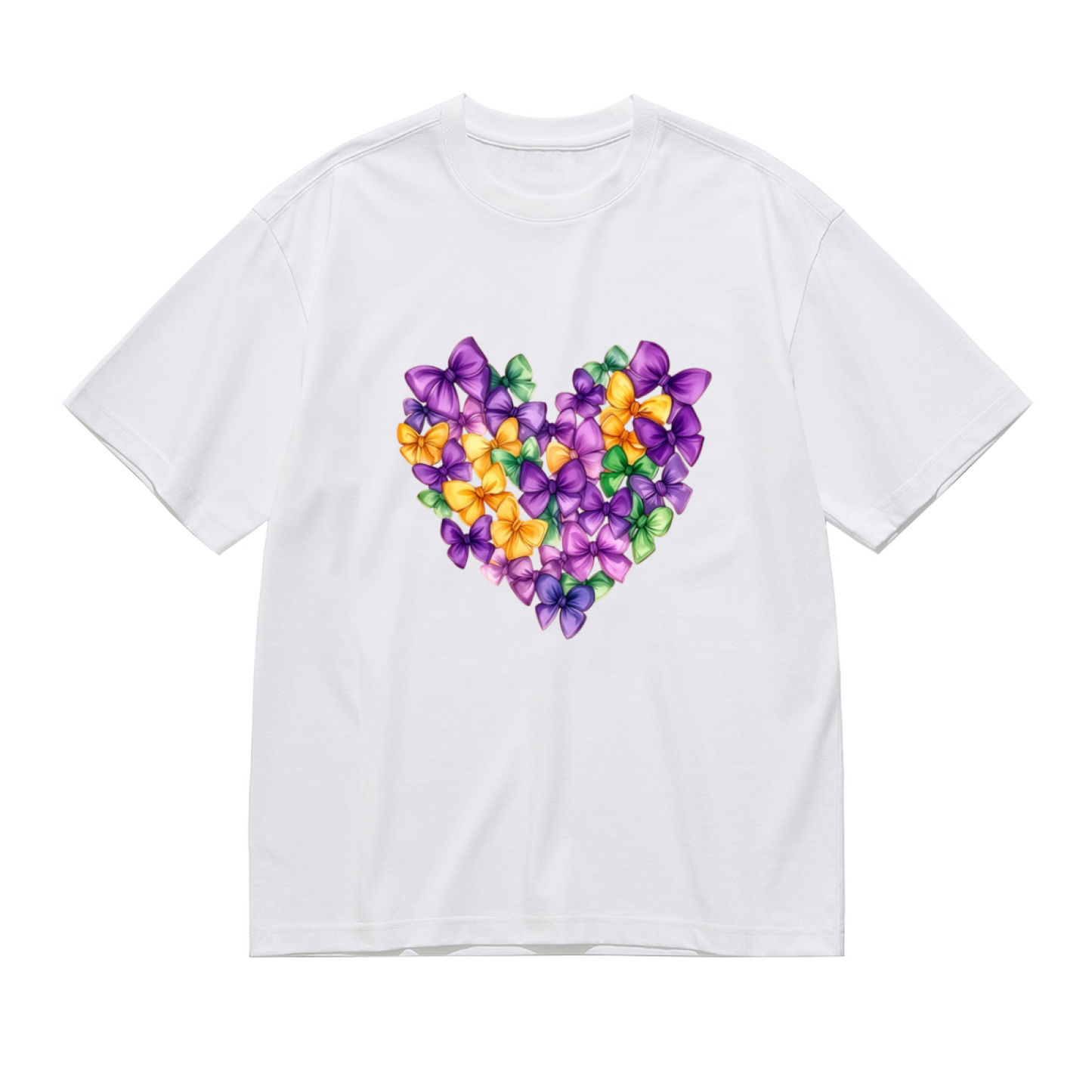 Mardi Gras Bow Heart Shape Cute Print Plus Size Women¡¯s White Graphic T-Shirt