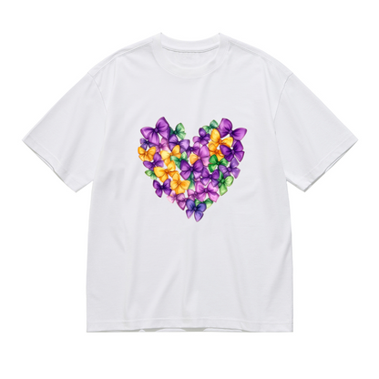 Mardi Gras Bow Heart Shape Cute Print Plus Size Women¡¯s White Graphic T-Shirt
