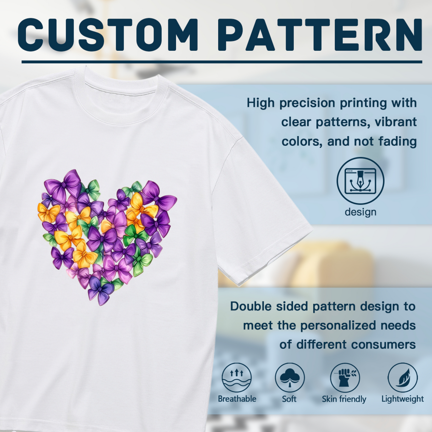 Mardi Gras Bow Heart Shape Cute Print Plus Size Women¡¯s White Graphic T-Shirt