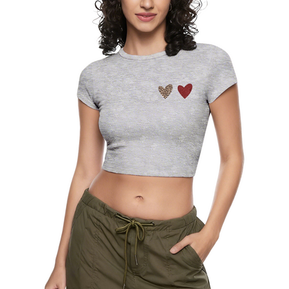 Mini Leopard & Red Heart Minimal Black Crop Top