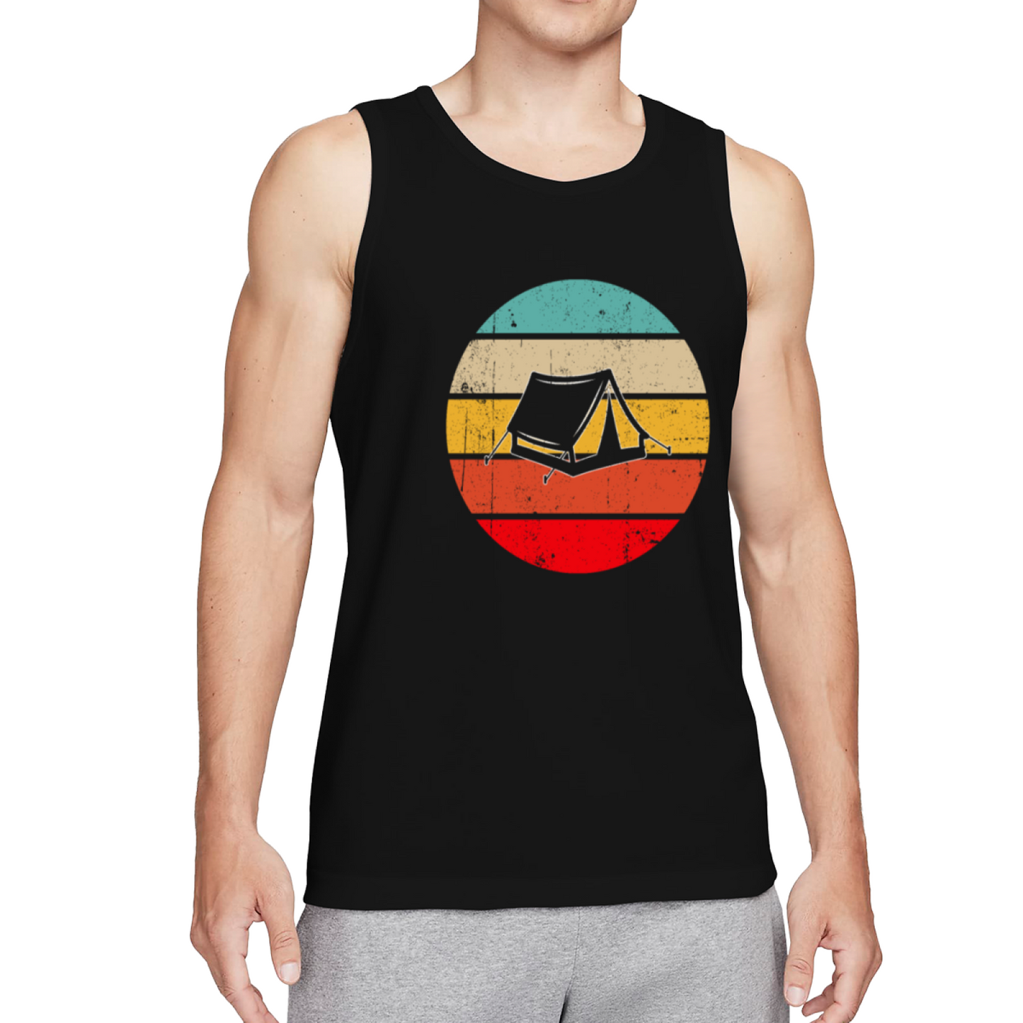 Retro Vintage Sunset Tent Camping Outdoor Adventure Tank Top