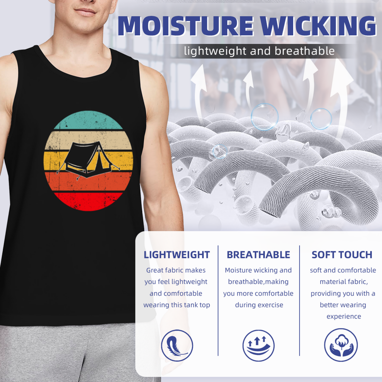 Retro Vintage Sunset Tent Camping Outdoor Adventure Tank Top