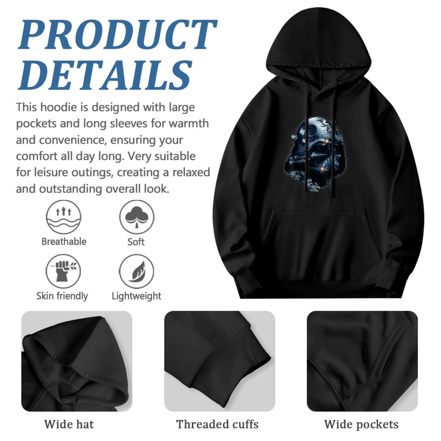 Dark Art Darth Vader Star Wars Hoodie, Soft Comfort Fan Favorite Black Hoodie