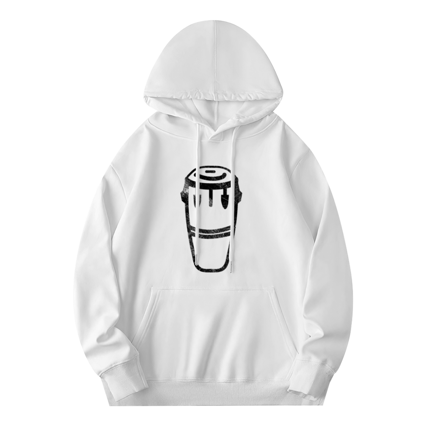 Distressed Conga Drum Minimal Graphic Relaxed White Hoodie, Music Fan Daily Wear