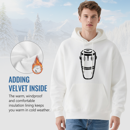 Distressed Conga Drum Minimal Graphic Relaxed White Hoodie, Music Fan Daily Wear
