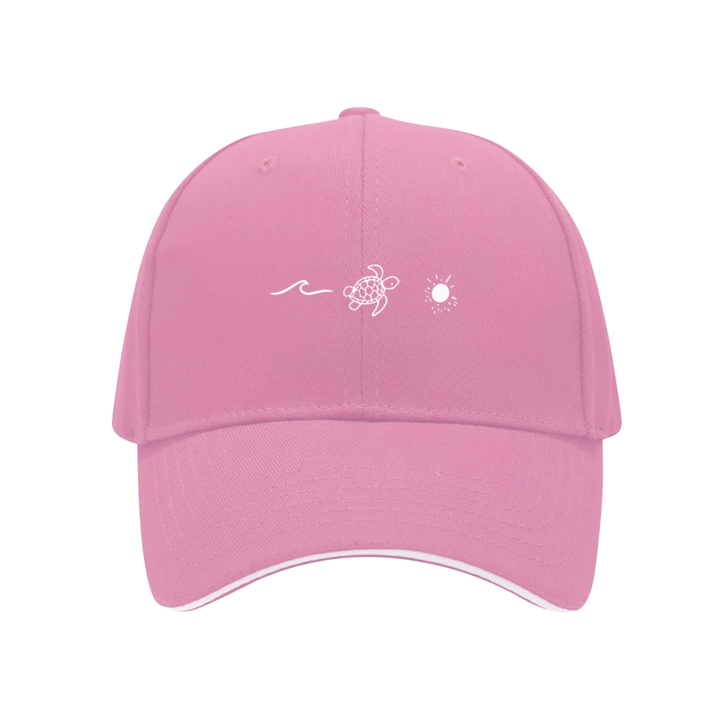 Wave Turtle Sun Graphic Red Sandwich Baseball Cap, Beach Vacation Sun Hat