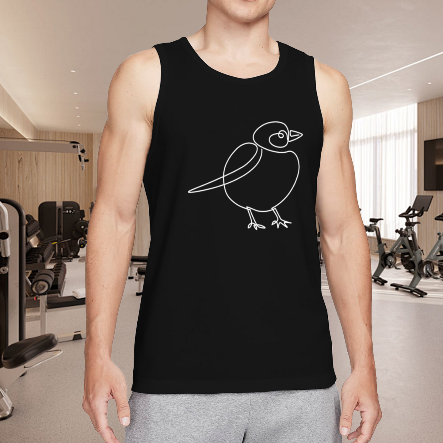 Minimal One Line Art Robin Bird Simple Men Tank Top
