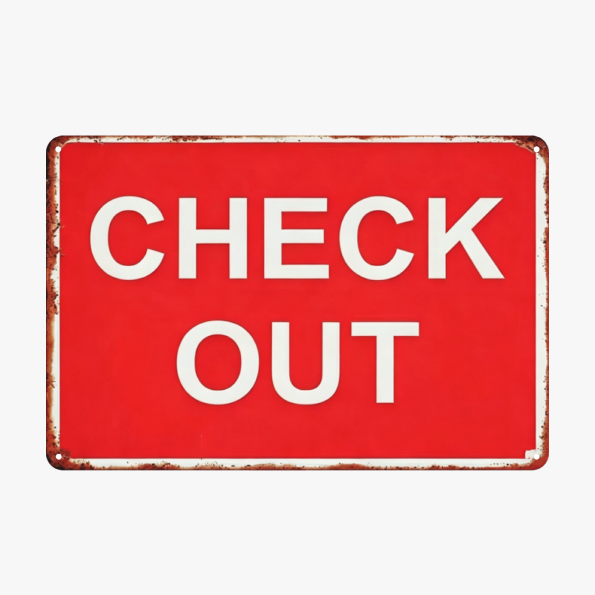 Simple Red Check Out Vintage Retro Metal Plaque