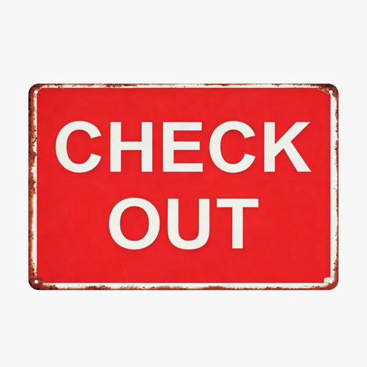 Simple Red Check Out Vintage Retro Metal Plaque