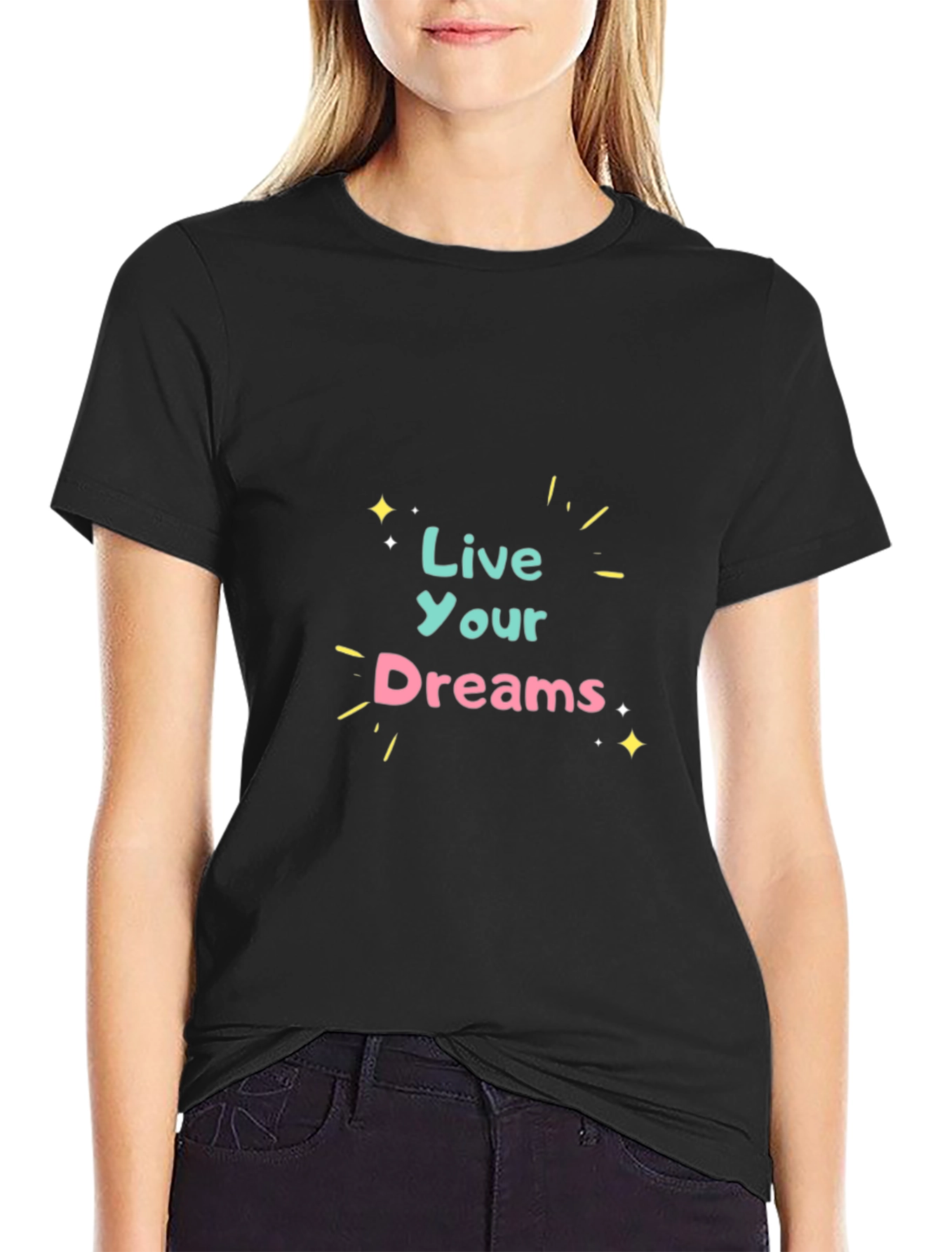 Live Your Dreams Graphic Tee - Black Cotton T-Shirt