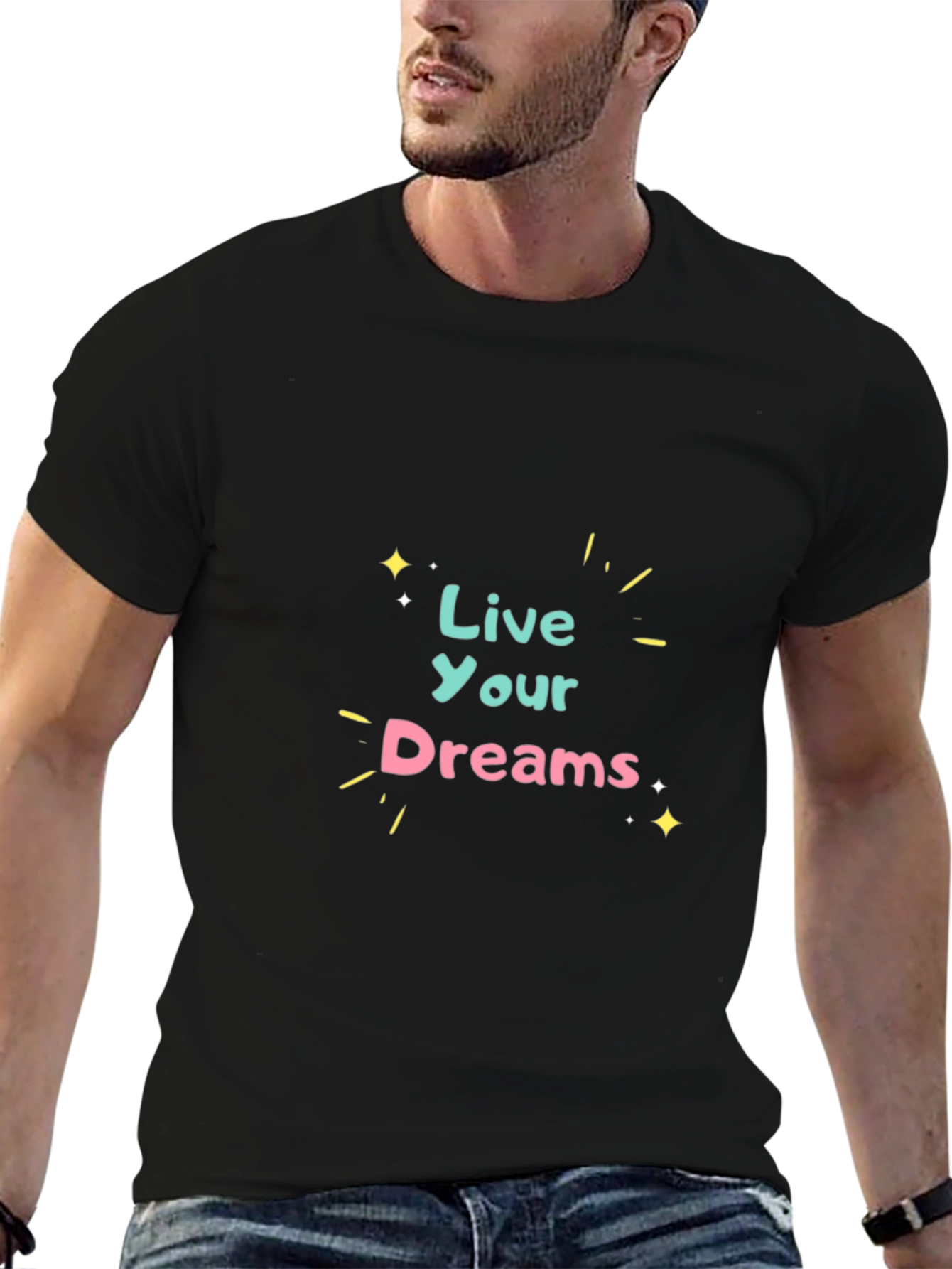 Live Your Dreams Graphic Tee - Black Cotton T-Shirt