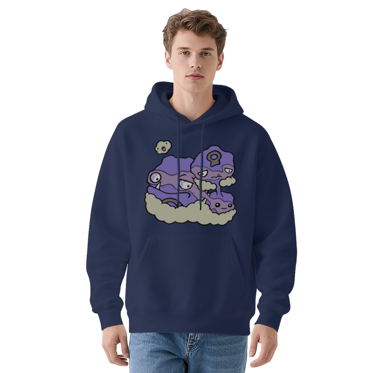 Cute Purple Slime Cartoon White Hoodie, Unique Aesthetic Comfort Pullover