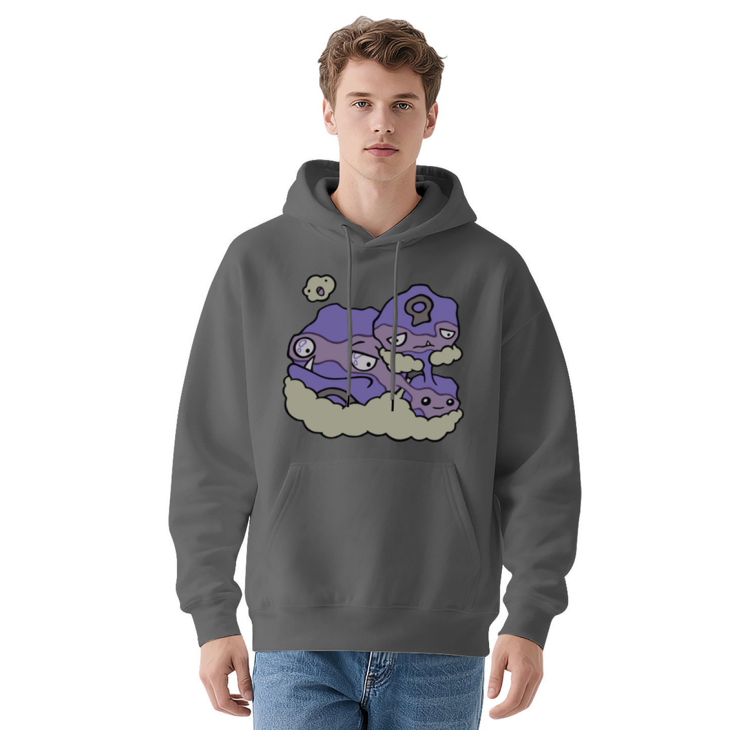 Cute Purple Slime Cartoon White Hoodie, Unique Aesthetic Comfort Pullover