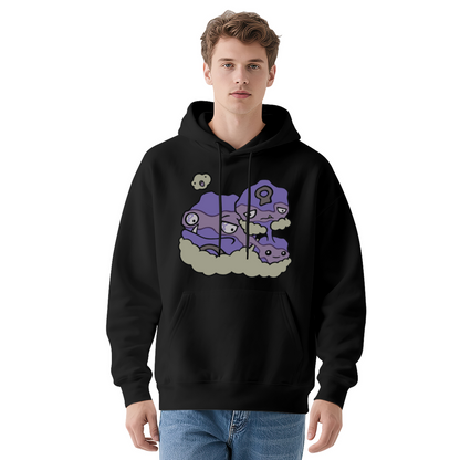 Cute Purple Slime Cartoon White Hoodie, Unique Aesthetic Comfort Pullover