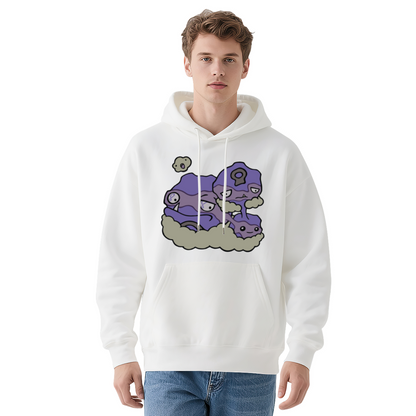 Cute Purple Slime Cartoon White Hoodie, Unique Aesthetic Comfort Pullover
