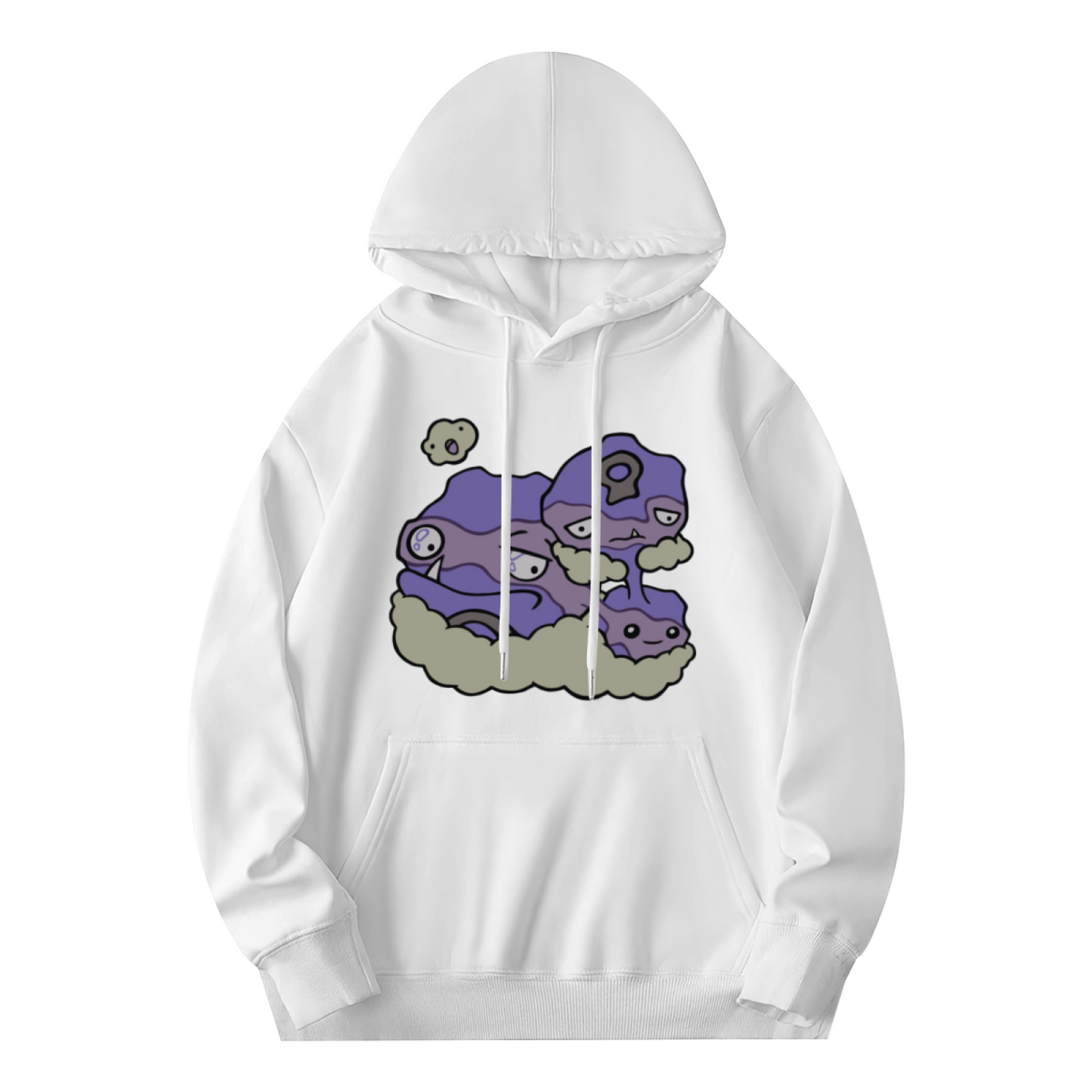 Cute Purple Slime Cartoon White Hoodie, Unique Aesthetic Comfort Pullover